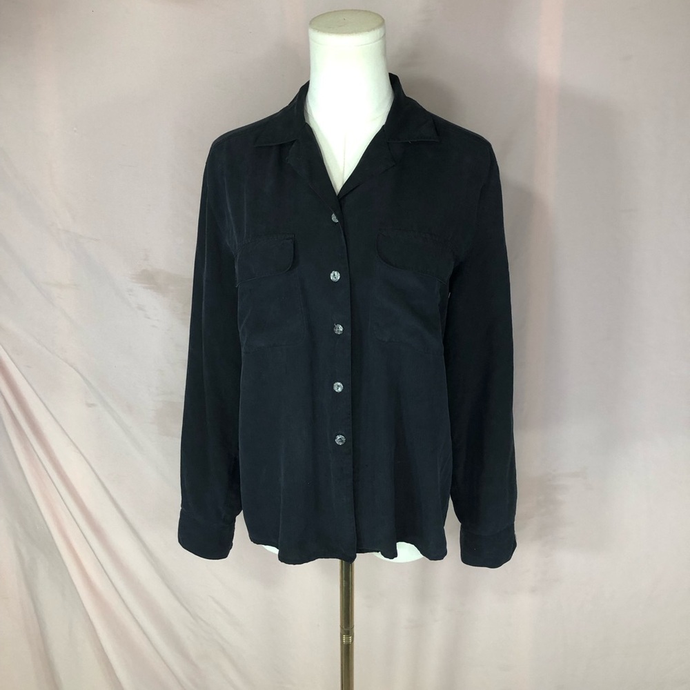 Silk Women’s Black Button-Up Long-Sleeve Shirt Size Small Medium